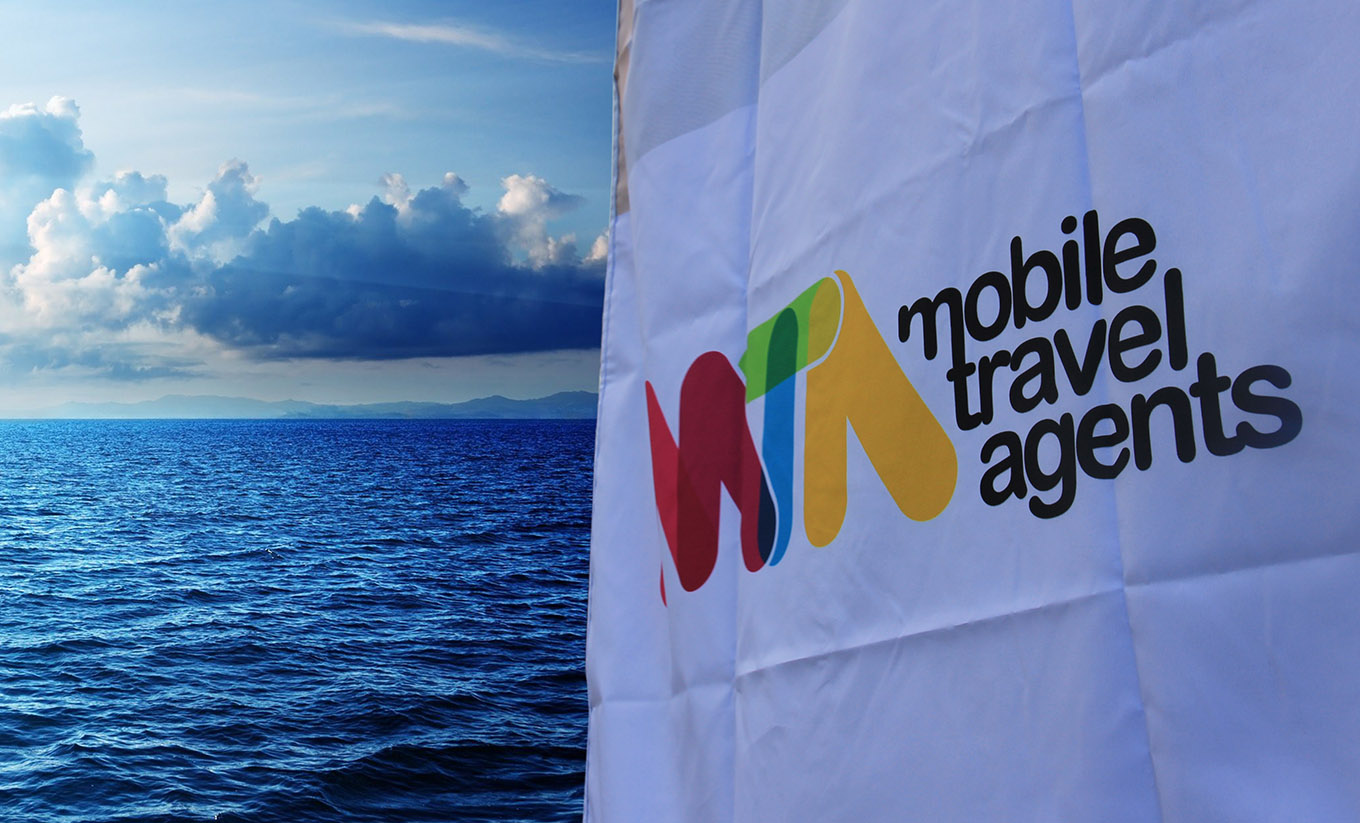 Mobile Travel Agents brand flag design and print by fox design