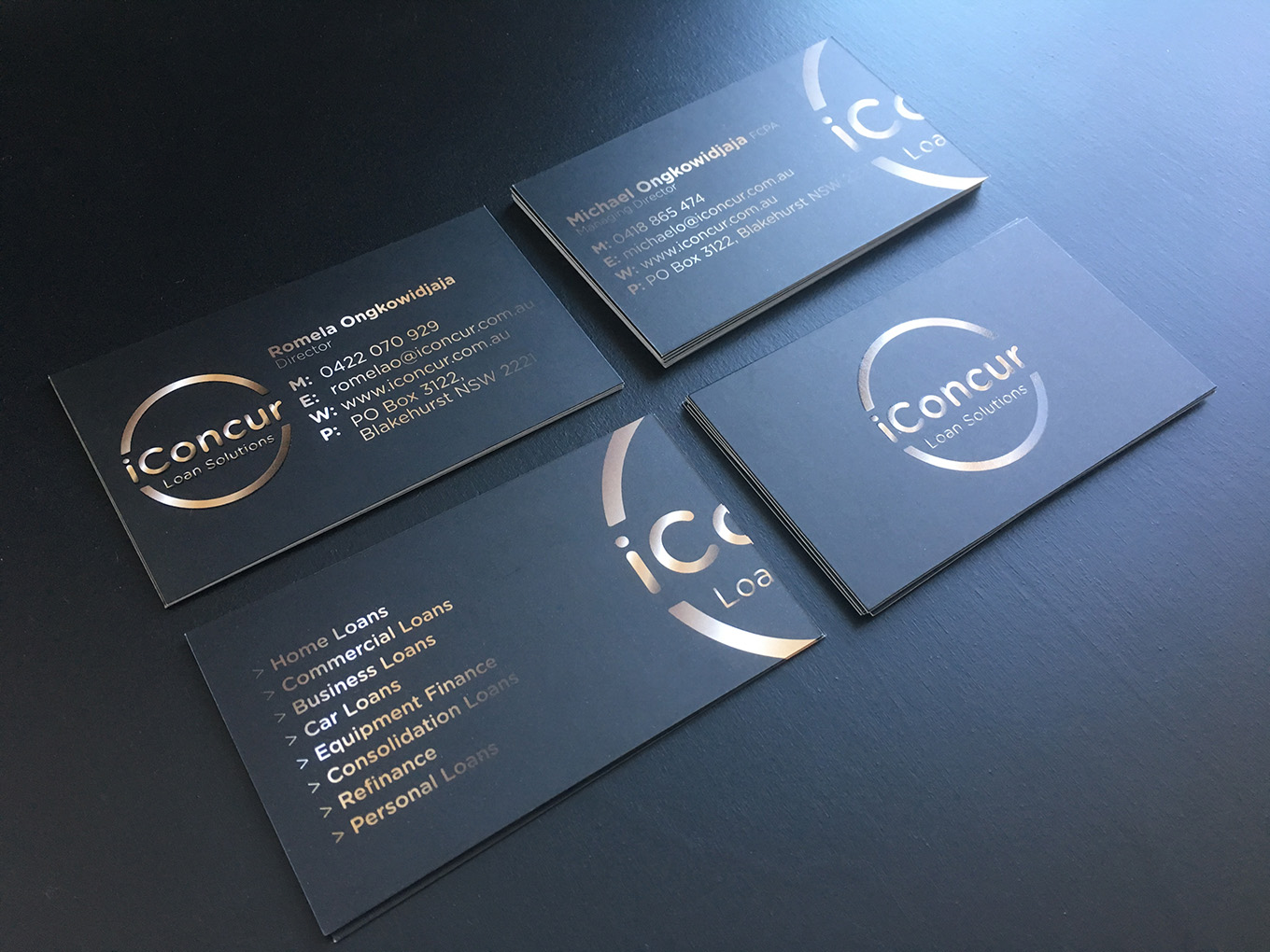 iConcur Loan Solutions logo and business cards design by FOX DESIGN