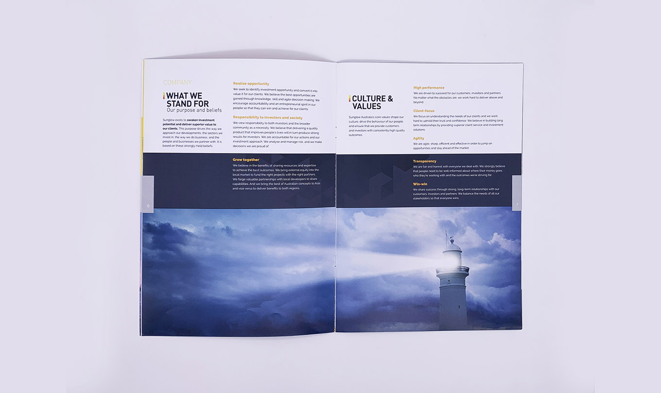 Sunglow Australia Company Profile design and print by FOX DESIGN